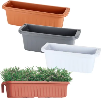 Produktbild von Blumenkasten Balkon Balkonkasten mit Halterung Pflanzkasten Balkonkasten mit Wasserspeicher Balkon Blumenkasten Balkongeländer Geländerkasten ohne Bohren Grau 50 cm