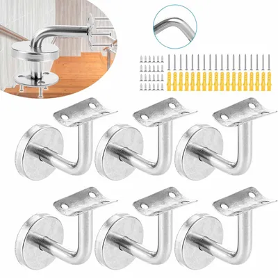 Produktbild von 6 Stück Handlaufhalter Edelstahl, Wandhalter Handlaufstütze, Handlauf Halterung für Flure, Treppenhäuser und Bäder