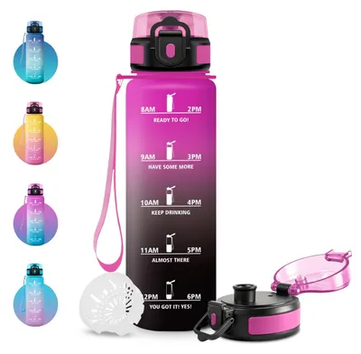 Produktbild von JAPORIA Trinkflasche 1L BPA-frei, auslaufsicher, Sportflasche mit Zeitmarkierung