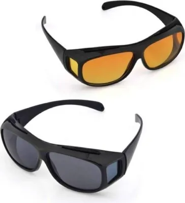 Produktbild von 2er Pack Überzieh Nachtsichtbrille für Autofahrer, für Brillenträger, getönte polarisierende Gläser, gemäß ISO Norm, schwarz/gelb