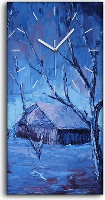 Produktbild von Dekor Leinwand Uhr Wandbilder 30x60 Gemälde Abstrakte Winter Schnee Bäume Hütten - weiße Hände