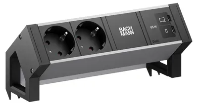 Image de BACHMANN DESK2 ALU BLACK 2xCEE7/3, 1xUSB-C/C 65 W, L = 0,2 m