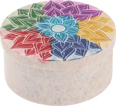 Produktbild von Dose aus Speckstein, Schmuckdöschen Ø 7,5 cm - Sonnenmandala, Mehrfarbig, Dosen, Boxen & Schatullen