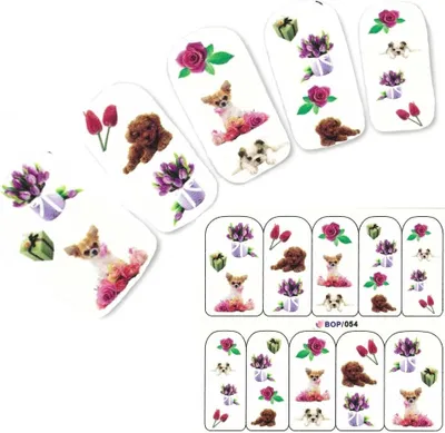 Produktbild von Tattoo Nail Chihuahua Blumen Aufkleber Nagel Sticker
