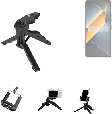 Produktbild von K-S-Trade Stativ Tisch-Ständer Dreibein Handy-Stativ Ständer kompatibel mit Tecno Pova 6 Mini-Stativ Smartphone Tripod Handy-Stativ aus Plastik