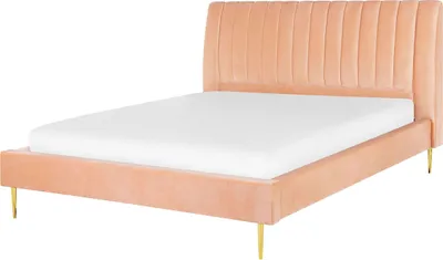 Produktbild von BELIANI Polsterbett Pfirsichrosa 160 x 200 cm Samtstoff Mit Lattenrost Hoher Kopfteil Dekorativ Elegant Modern