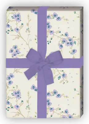 Produktbild von Zartes Blumen Geschenkpapier mit Hibiskus Blüten-Zweigen, lila  - G11535, 32 x 48cm