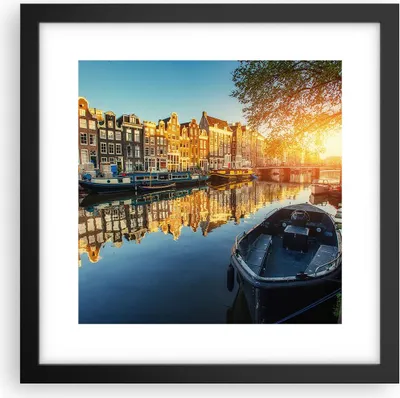 Produktbild von Gerahmtes Poster - Schwarzer Rahmen - Kanal Boot Amsterdam Wasser - 30x30 cm - Wand Bild - Wanddeko - Wandbilder - Wandposter - Bilderrahmen - Bilder - Kunstdruck - Wandbild - P2BAC30x30-2857
