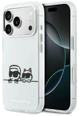 Image de Étui Karl Lagerfeld Iml Karl & Choupette Peekaboo Logo Magsafe pour iPhone 17 Pro Max, blanc
