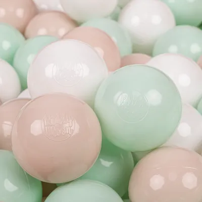 Obrázek produktu pro KiddyMoon 300 míčků/7cm-2,75in Měkké plastové míčky na hraní pro děti Barevné  Vyrobeno v EU, pastelová béžová/bílá/mintová