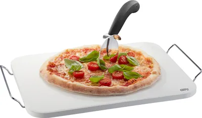 Produktbild von Set: Pizzastein DARIOSO mit Gestell + Pizzaschneider + Pizza-Schieber
