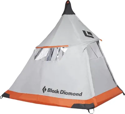 Hängezelt "Perch Double Expedition Fly" von Black Diamond; weiß mit orangefarbenem Saum; konische Form; geeignet für Outdoor-Aktivitäten.