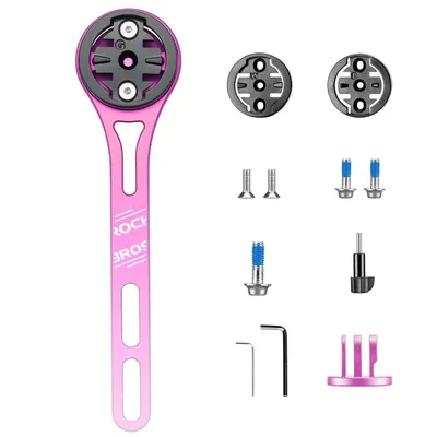 Produktbild von ROCKBROS Fahrradcomputer Halterung Alu mit Schnellverschluss  Lenkerverlängerungshalterung für Garmin, Wahoo, Bryton und Fahrradlichtern, Rosa