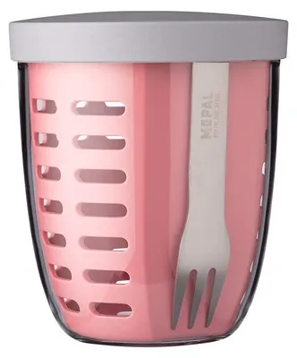Fruchtbox 600 ml mit Gabel & Sieb, nordic pink, rund
