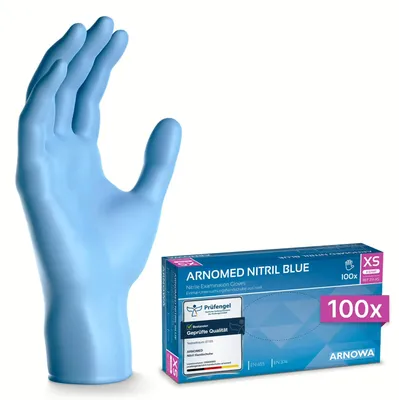 Immagine prodotto di Guanti monouso ARNOMED blu, guanti in nitrile 100 pezzi, guanti monouso taglia XS-XXL, guanti monouso privi di lattice e polvere - taglia XS