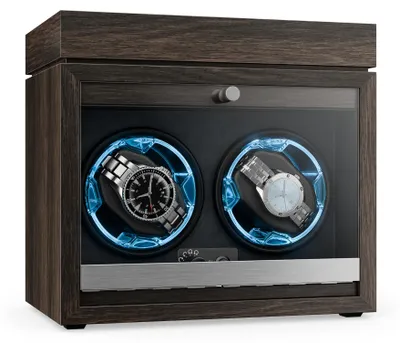 Produktbild von Klarstein Uhrenbeweger für Automatikuhren, Automatik-Uhrenbeweger für 2 Uhren, Automatikuhr Uhrenbeweger mit Acryl-Tür, Automatischer Uhrenbeweger, Blaue LEDs, Watch Winder mit 4 TPD Einstellungen