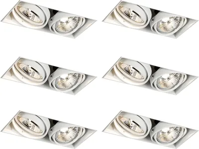 Produktbild von QAZQA - Modern Set mit 6 Einbaustrahlern weiß GU10 70mm 2-flammig Trimless - Oneon I Wohnzimmer I Schlafzimmer - Stahl Rechteckig - LED geeignet GU10