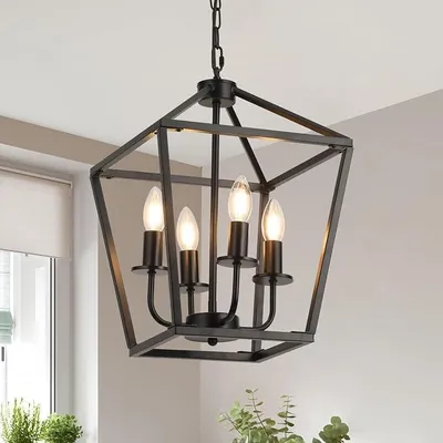 Productafbeelding van Vintage kroonluchter, industriële stijl, metalen hanglamp, zwart, E14 fitting, 4 x 40W