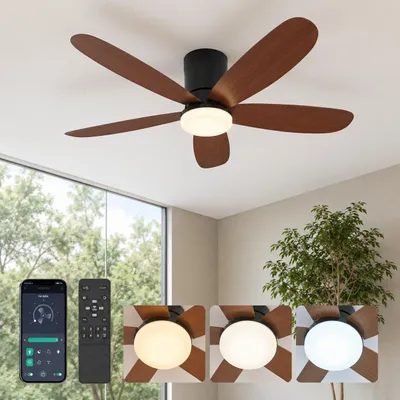 Immagine prodotto di Ventilatore da soffitto Ø106 cm con illuminazione a LED, telecomando tramite app, intensità regolabile, 6 velocità, 3 modalità, timer, plafoniera a LED silenziosa da 35 W con ventilatore