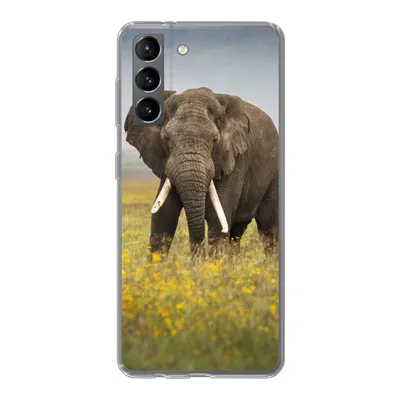 Produktbild von MuchoWow® Handyhülle Schutzhülle Hülle für Samsung Galaxy S21 Elefant - Blumen - Gras - Tiere - Natur Silikon Softcase Handy Hülle - Softcase