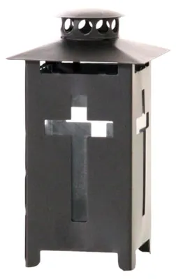 Produktbild von Grablaterne Metall schwarz mit Kreuz, Maße: 9 x 9 x H 16 cm (1 Stück)