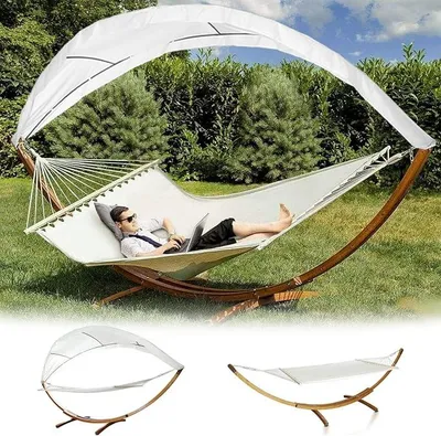 Imagen del producto de Silecomplaza: Hamacas con estructura para exteriores, de madera. Hamaca con toldo, estructura para hamaca de 200x150 cm, sillón colgante para 2 personas, con capacidad de carga de 200 kg, ideal para jardín, camping, playa o balcón