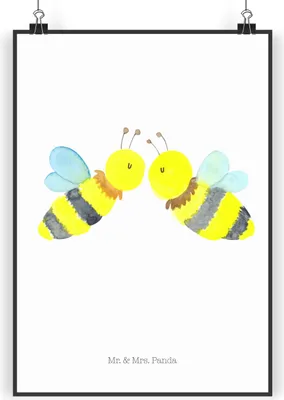 Produktbild von Mr. & Mrs. Panda Bild Biene Liebe DIN A4 - Weiß - Geschenk, Wandbild, Kunstdruck, wanddeko, Plakat, drucke