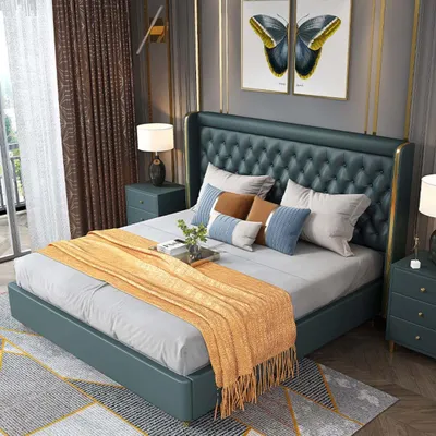 Produktbild von Schlafzimmer Bett Nachttische 3 tlg. Set Design Luxus Betten Leder Doppelbett