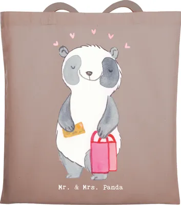 Produktbild von Mr. & Mrs. Panda einkaufsshopper Panda Shopping - Braun Pastell - Geschenk, Tote Bag, Einkaufen, Tasche, Jutebeutel, Beutel, Shoppen, Schultasche