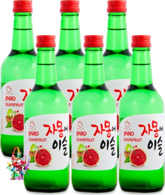 Produktbild von 6er-Pack HITEJINRO Soju Jinro Grapefruit (6x 360ml) + ein kleiner Glücksanhänger | Soju mit Grapefruitgeschmack Alc. 13% vol.
