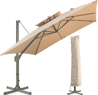 Zdjęcie produktu dla Parasol LKINBO 300x300cm ze stojakiem i korbą, odchylany o 360°, wiatroszczelny, wodoodporny, khaki