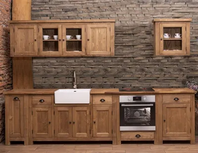 Obrázok produktu pre Kuchyňa Casa Padrino vo vidieckom štýle hnedá 343 x 65 x v. 90 cm - Kuchynská linka z masívu - Nábytok do jedálne vo vidieckom štýle - Kuchyne z masívu vo vidieckom štýle