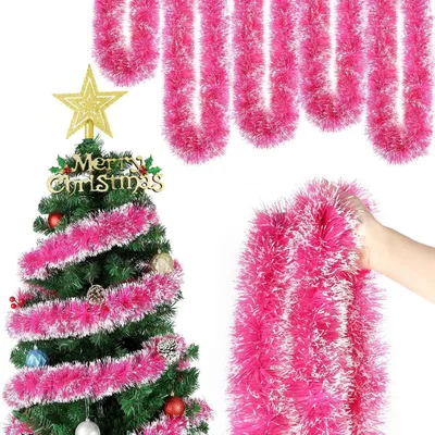 Produktbild von Weihnachtsgirlande 6 x 2M Rosa Künstliche Tannengirlande Lametta Deko für Wand Tür Fenster Kamin