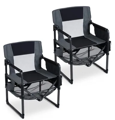 Produktbild von COSTWAY 2er Campingstühle faltbar, Klappstuhl bis 150kg mit Getränkehalter, Flaschenöffner, Netzablage & Seitentasche, Angelstuhl Regiestuhl Schwarz