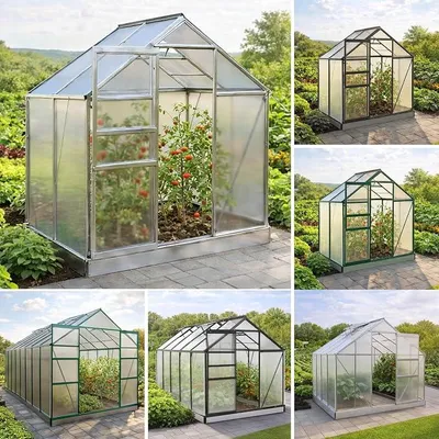 Produktbild von Gewächshaus Aluminium mit Fundament | 42 Modelle | 130x190x195cm - 490x250x235cm | | 6mm Hohlkammerplatten | rostfrei wetterfest temperaturbeständig | 130x190x195cm Silber