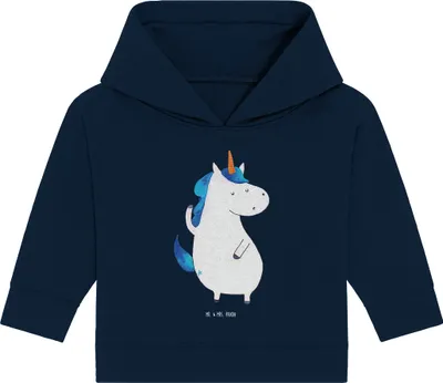 Produktbild von Mr. & Mrs. Panda Organic Baby Hoodie Einhorn Mann 24. - 36. Monat - French Navy - Geschenk, Freundin, Einhörner, BFF, Unicorn, Kapuzensweatshirt, Familie, Party