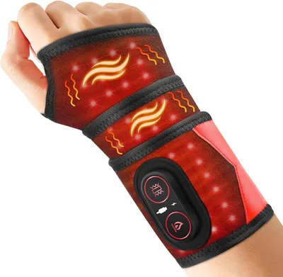Productafbeelding van Verwarmingskussen met vibratiefunctie, draagbare verwarmende polsbrace met 660nm rood licht, 3 warmtestanden, 3 vibratiemodi en een 3000mAh batterij