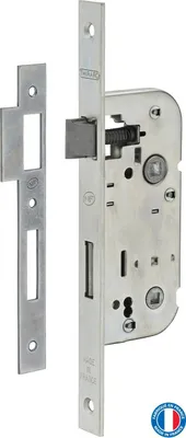 Image de Serrure encastrable NF à condamnation pour salle de bain et toilette, axe 40mm, bouts carrés, zingué - THIRARD