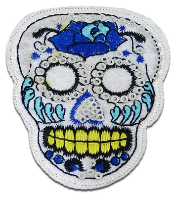 Produktbild von Totenkopf Rose Mit Pailletten - Aufnäher, Bügelbild, Aufbügler, Applikationen, Patches, Flicken, Zum Aufbügeln, Größe: 7,5 x 5,9 cm