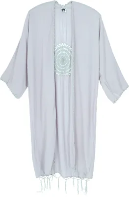 Produktbild von Leichter Kaftan, Besticktes Offenes Strandkleid, Ibiza Kimono - Rauchgrau, Damen, Viskose, Kimono