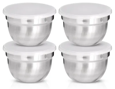 Produktbild von Edelstahl-Dipschalen mit Deckel, 8 cm, 200 ml, 4 Stück.