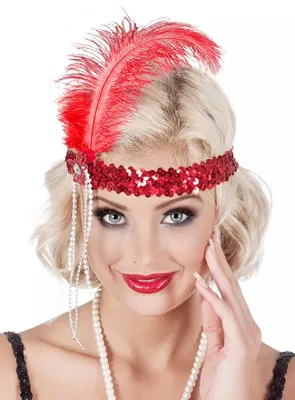 Image de bandeau de paillettes des années 20 pour femme rouge 19 cm