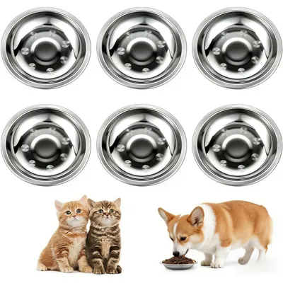 Produktbild von Katzennapf Edelstahl 6 Stück Flach 14cm Futternapf Wassernapf für Katzen Kleine Hunde