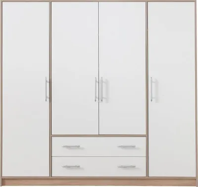 Produktbild von Drehtürenschrank / Kleiderschrank Hannut 06, Farbe: Weiß / Eiche - Abmessungen: 190 x 200 x 56 cm (H x B x T)