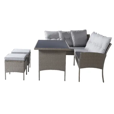 Produktbild von Poly Rattan Sitzgruppe Esstisch Lounge Gartenmöbel Sitzgarnitur Garten-Garnitur Set, Gartenlounge für 7 Personen, mit Sofa