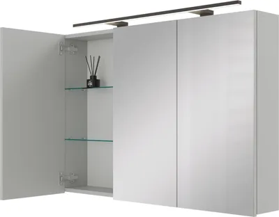 Produktbild von Planetmöbel ARIA Spiegelschrank für das Bad 120 cm mit Beleuchtung  und Steckdose Weiß Grau