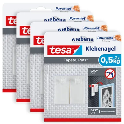 Produktbild von TESA 77772-00500-00, Drinnen, Bildhaken, Weiß, Kunststoff, Klebestreifen, 0,5 kg