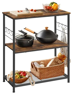 Obrázek produktu pro Úložný regál – volně stojící regál – rozměry 80 × 40 × 90 cm – 3 police – 6 háčků – koupelna/kuchyně – hnědý