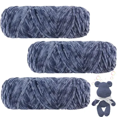 Produktbild von Samtig Babywolle Chenille Garn 300g (3x100g) Hellgrau zum Stricken & Häkeln