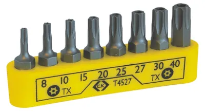 Zdjęcie produktu dla C.K T4527 Zestaw końcówek wkrętakowych 8 szt., do bezpiecznych wkrętów Torx, TX8, 10, 15, 20, 25, 27, 3 (T4527)